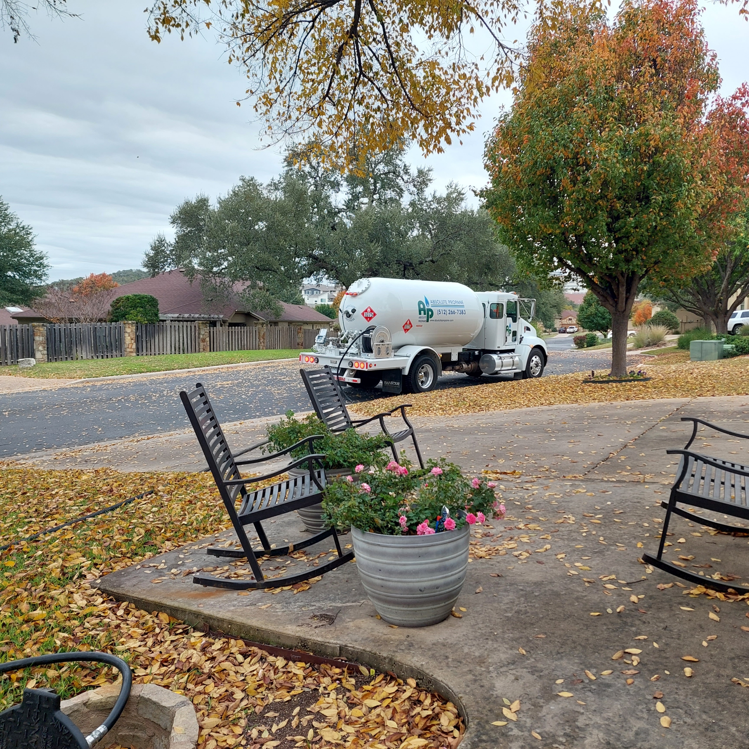 Absolute Propane service technician at a residential property for a propane system service call in Austin, TX