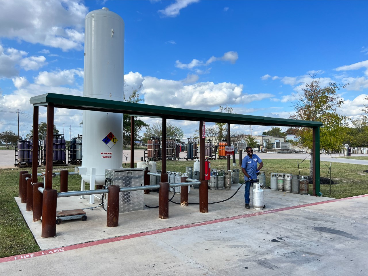 Propane cylinder fill station for commercial customers — bulk propane service Absolute Propane Austin TX
