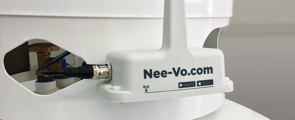 Nee-Vo tank monitor device close-up — wireless propane level monitoring for automatic delivery customers